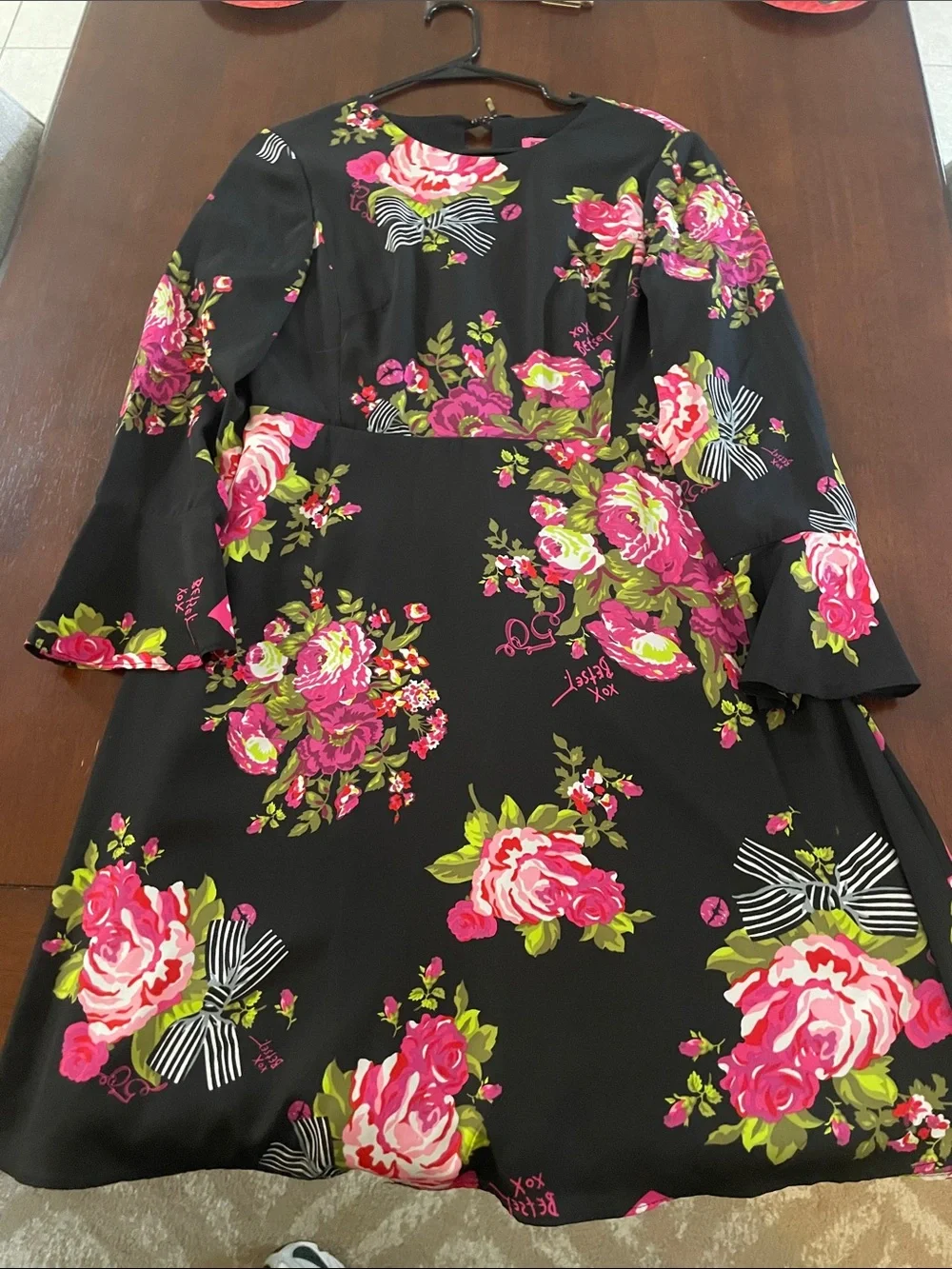 Betsey Johnson Black Dress with Pink Floral Print